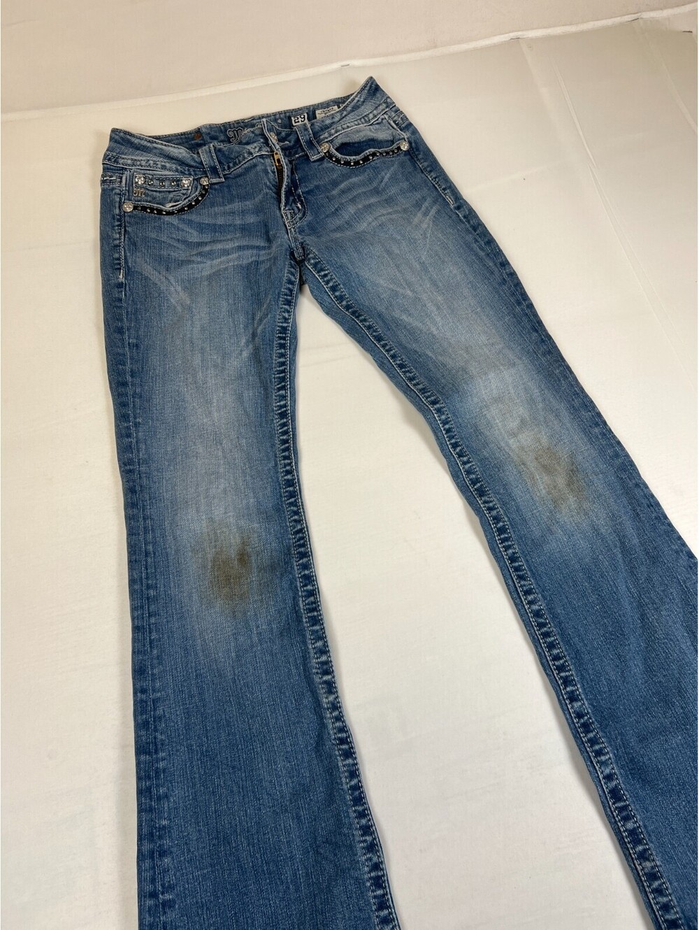 Miss Me Womens 29 Blue JW6084B Bootcut Rhinestone Flap Pocket Denim Jeans